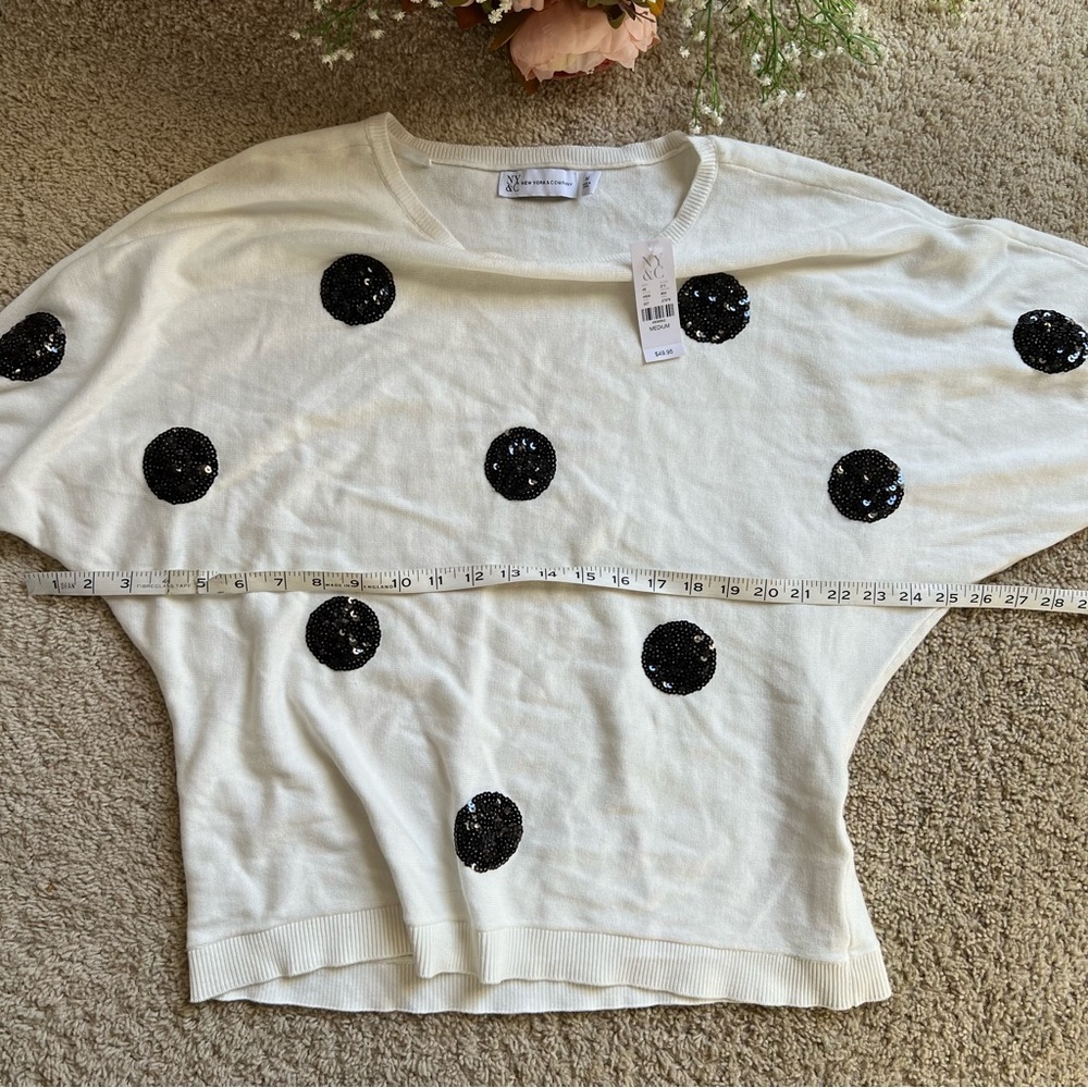 NEW YORK & COMPANY | Sequin Sweater Top Polka Dot - Picture 7 of 11